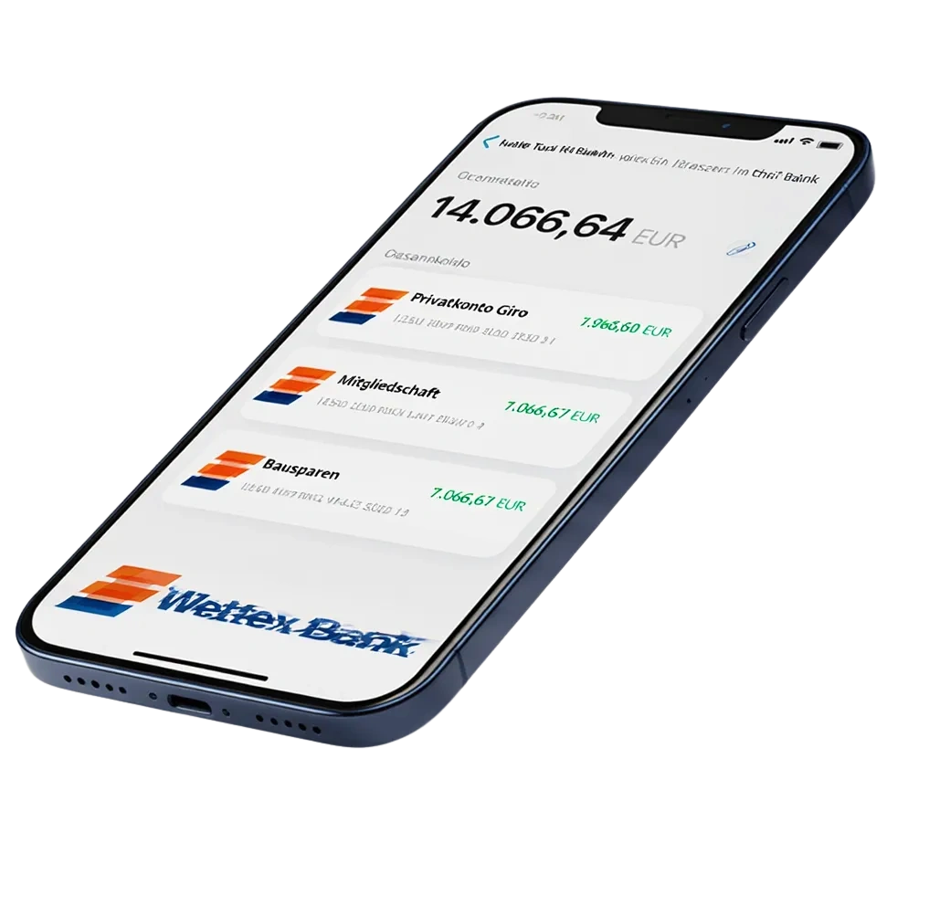 Téléphone affichant l'application bancaire de Wettex Bank